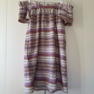Philosophy Anthropologie Off the Shoulder Striped Mini Dress with Pockets